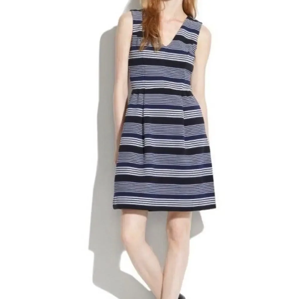 Madewell Gallerist Ponte V-Neck Striped Sleeveless Dress Small